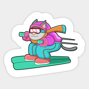 Cat as Ski jumper with Ski & Ski goggles Sticker